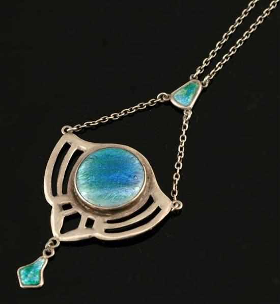 Appraisal: An Arts and Crafts enamel pendant The blue and green