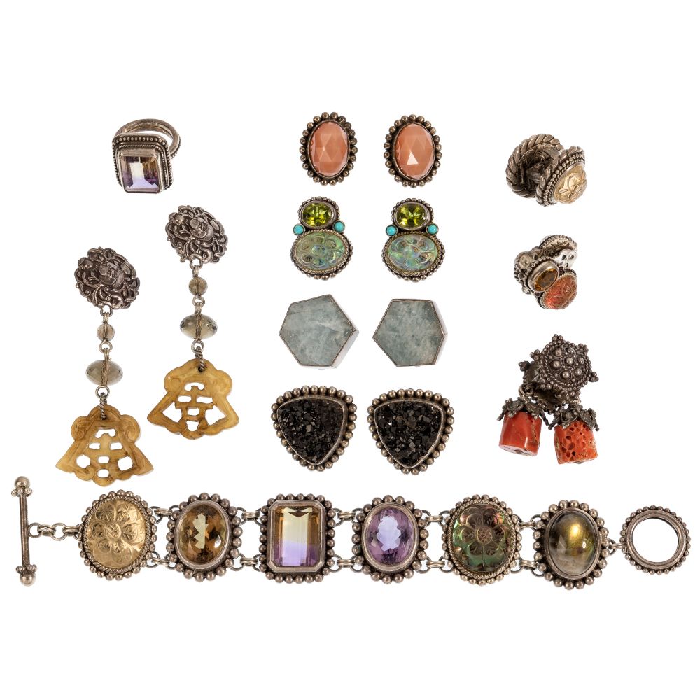 Appraisal: STEPHEN DWECK STERLING SILVER JEWELRY ASSORTMENT items including pairs of