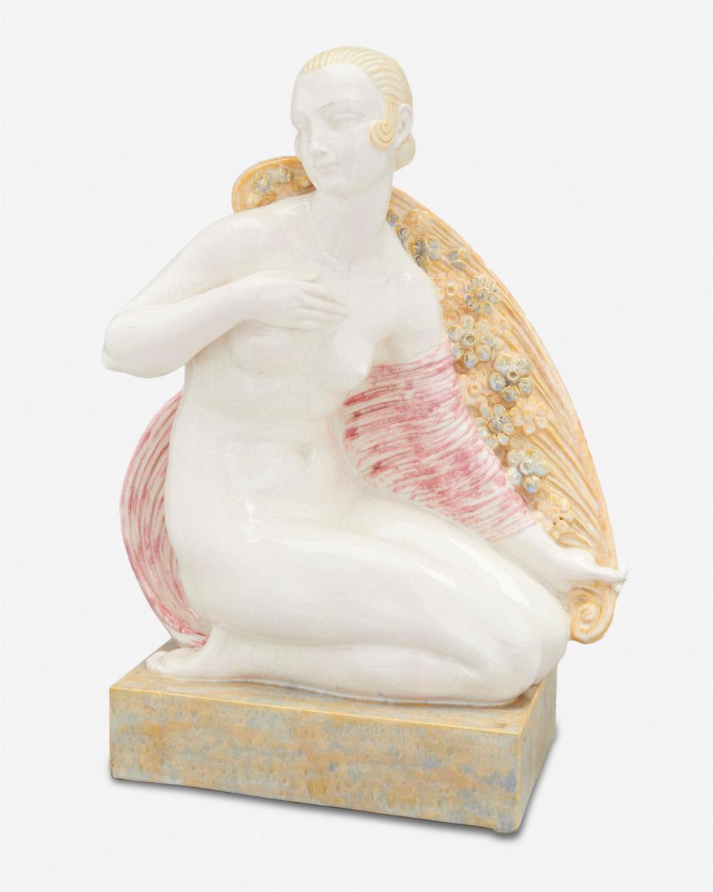 Appraisal: Jo Descomps-Cormier - French Nude fan dancer Glazed porcelain Signed