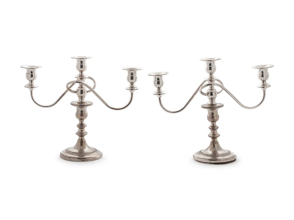 Appraisal: A Pair of American Silver Three-Light Candelabra Fisher Silversmiths Jersey