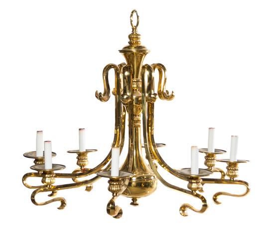 Appraisal: Sale Lot A Brass Eight-Light Chandelier having a shaped stem