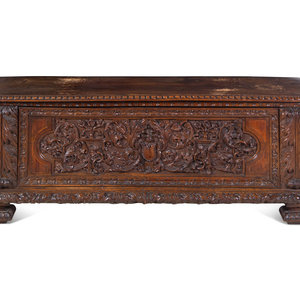 Appraisal: An Italian Carved Walnut Cassone th Century with Earlier Elements