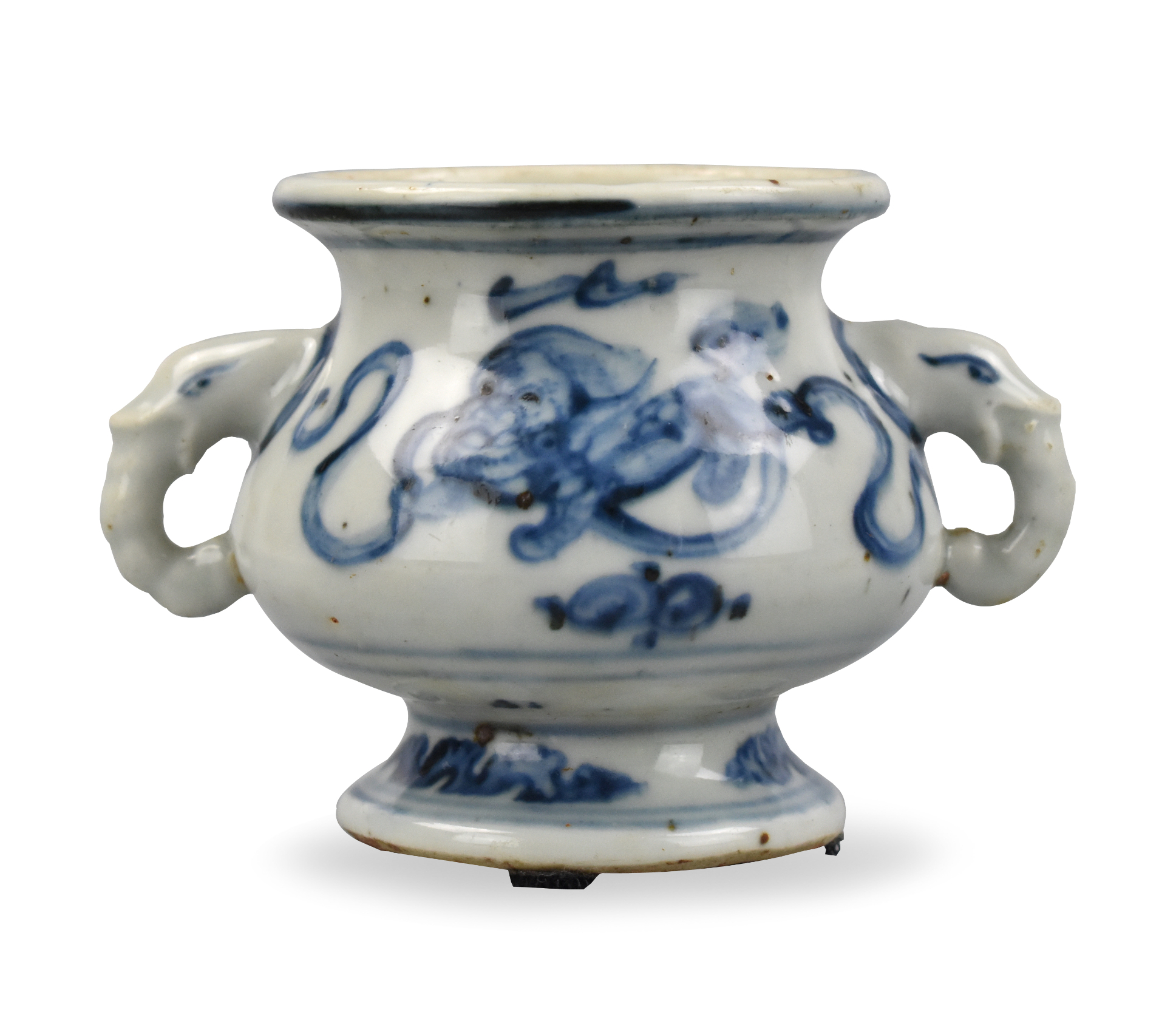 Appraisal: A Chinese Ming Dynasty porcelain elephant handled censer with two