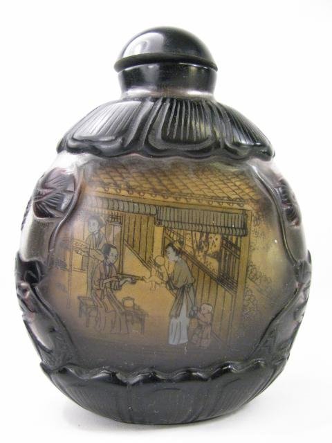 Appraisal: Large Chinese inside painted snuff bottle with black glass overlay