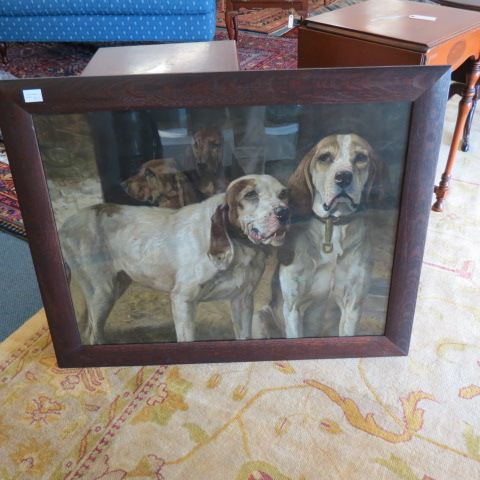 Appraisal: H R Poor chromolithograph of Hounds orginal oak frame circa