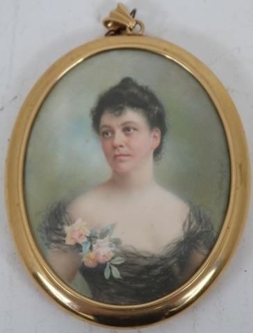 Appraisal: LATE TH C MINIATURE PORTRAIT OF A WOMAN NINA HARRIS