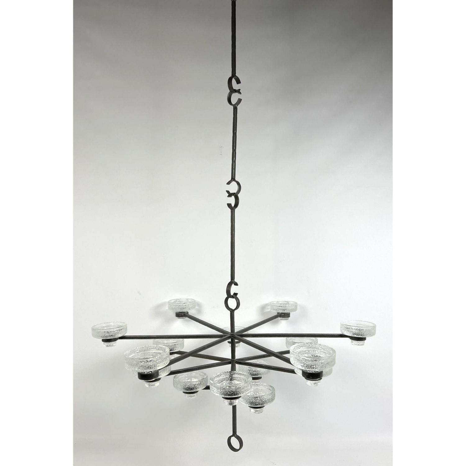 Appraisal: ERIK HOGLUND Glass and Iron Modernist Candle Chandelier Dimensions H