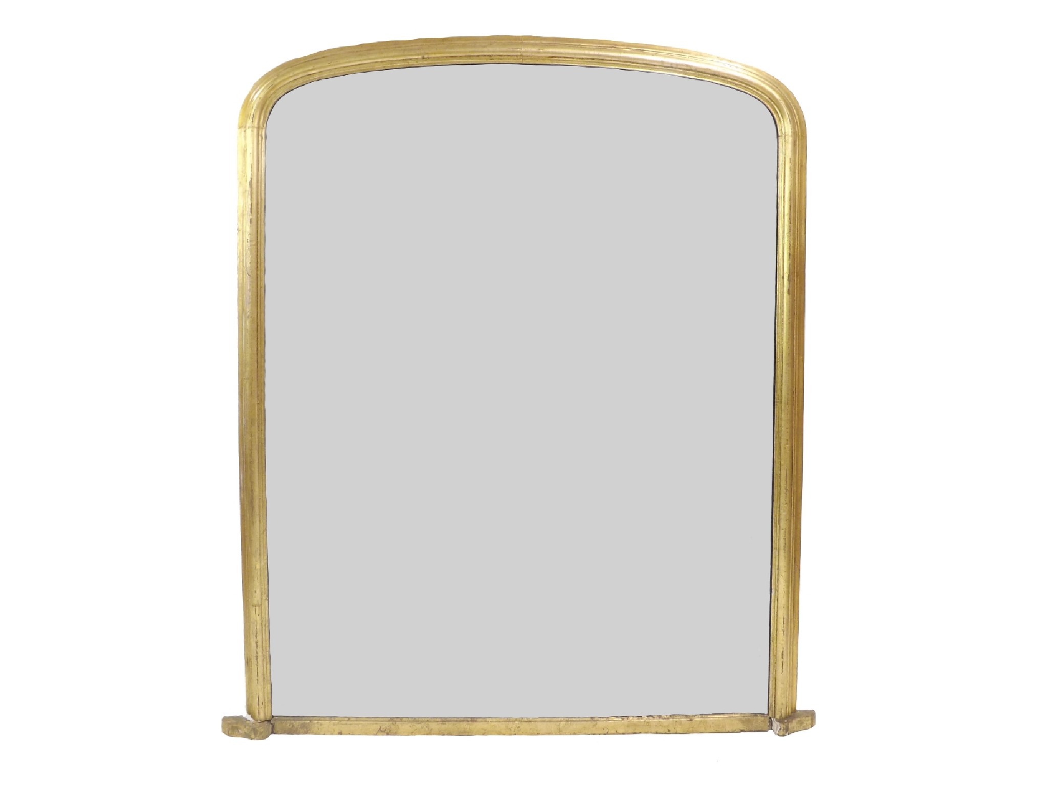 Appraisal: Large giltwood arched overmantel wall mirror with original glass plate