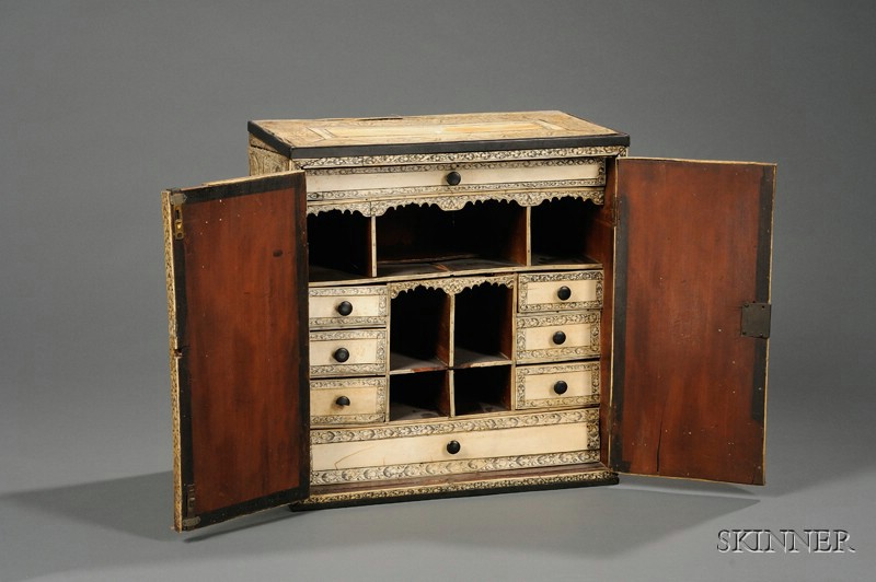 Appraisal: Flemish Baroque-style Ivory Veneered Table Cabinet th century rectangular top