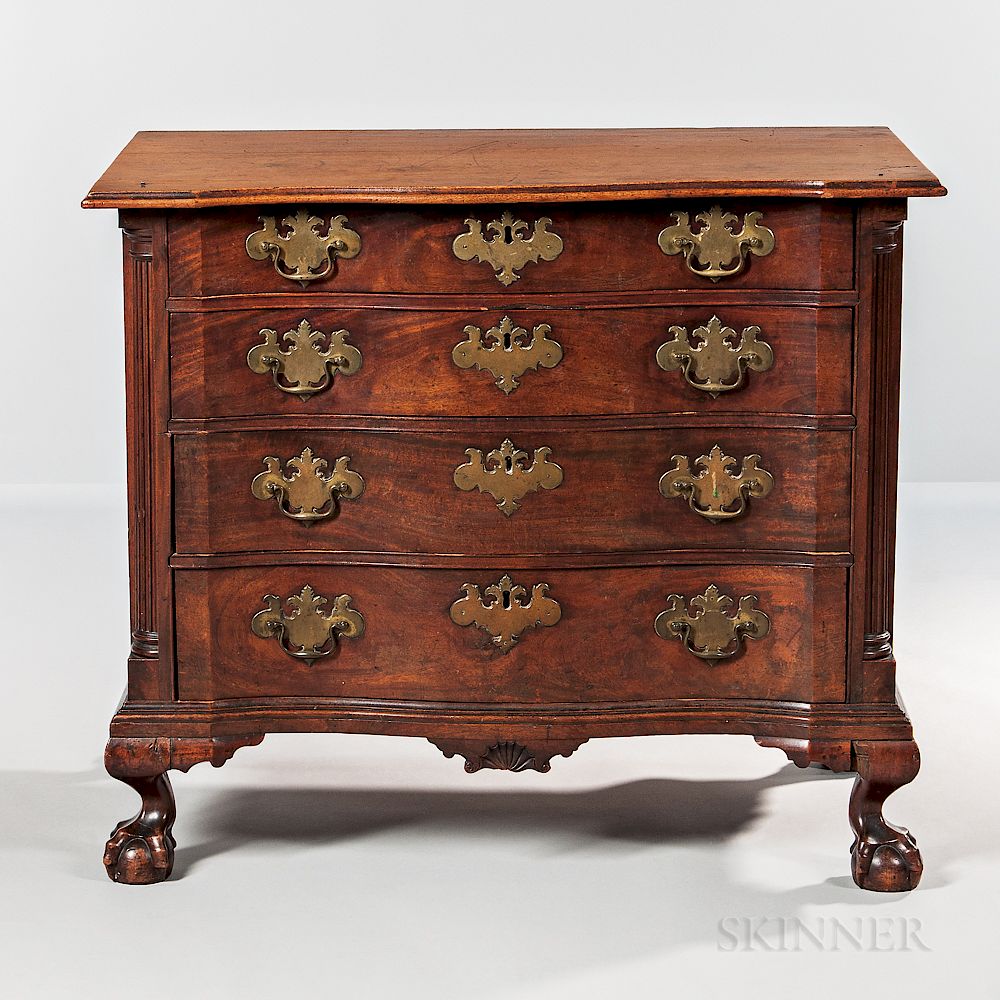 Appraisal: Fine and Rare Chippendale Carved Mahogany Reverse Serpentine Bureau Fine