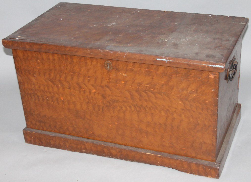 Appraisal: A thC painted pine tool chest the rectangular overhanging top