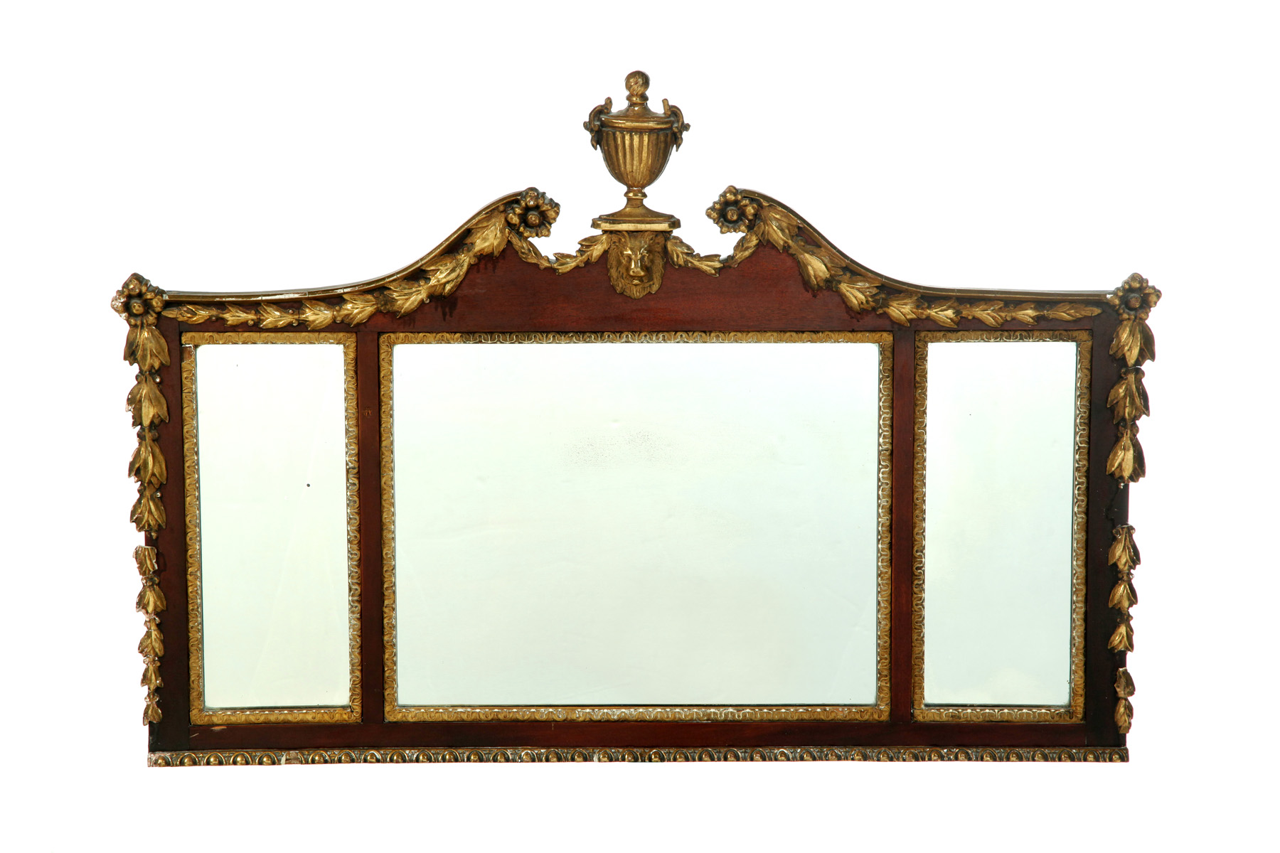 Appraisal: CHIPPENDALE-STYLE OVER MANTEL MIRROR American ca Mahogany with gilded gesso