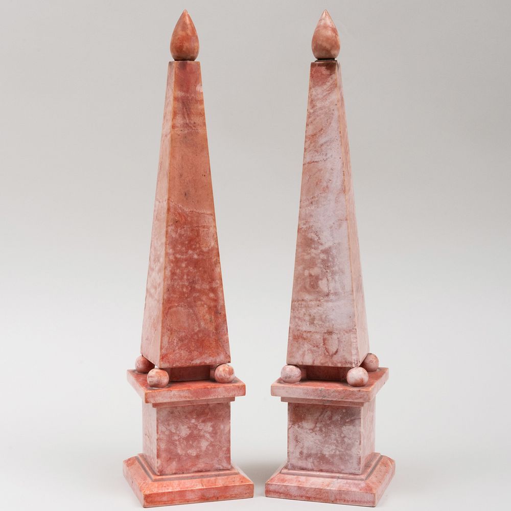 Appraisal: Pair of Pink Marble Obelisks x x in An Artist