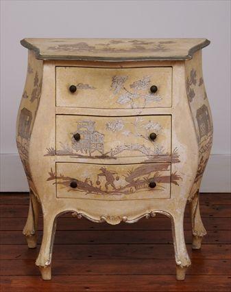 Appraisal: LOUIS XV-STYLE VERNIS MARTIN PETITE COMMODE The molded top with