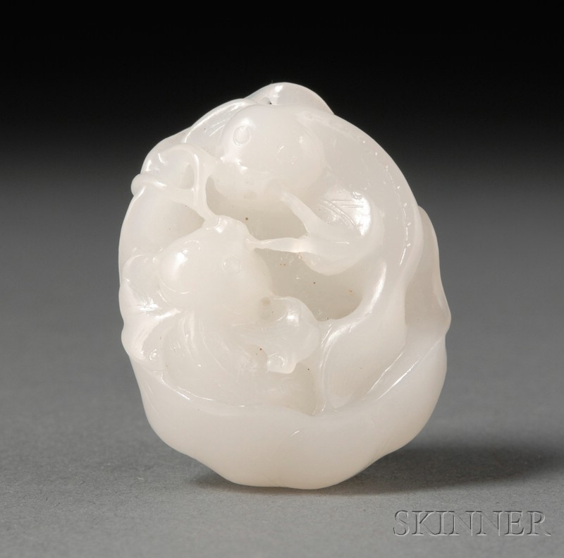 Appraisal: White Jade Carving of a Pair of Catfish lg in