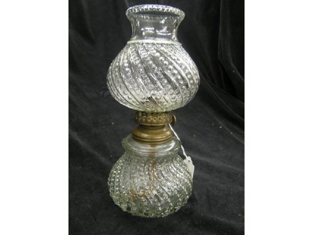 Appraisal: Victorian Miniature Oil Lamp with matching shade swirling hobnail decor