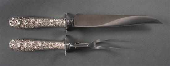 Appraisal: American sterling silver handled two-piece roast carving set in the