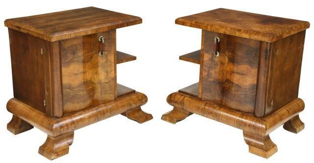 Appraisal: pair Italian Art Deco burled walnut bedside cabinets c s