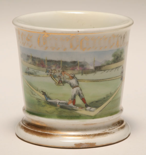 Appraisal: Occupational shaving mug Baseball stealing second base Gilt trim ink