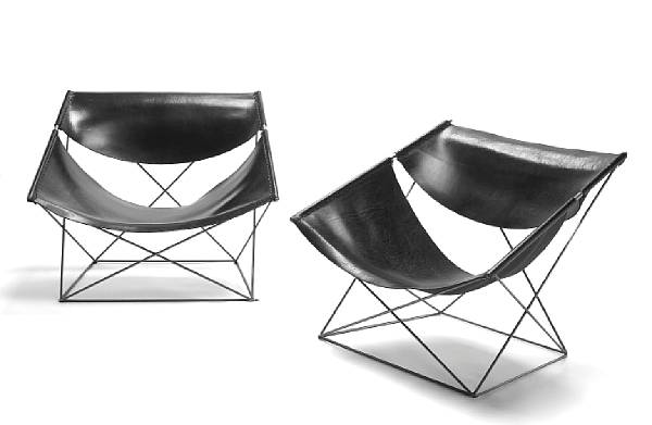 Appraisal: A pair of Pierre Paulin leather and tubular metal chairs