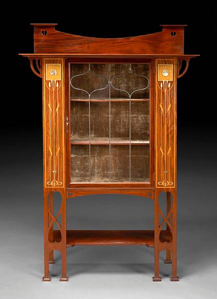 Appraisal: An Art Nouveau inlaid mahogany cabinet attributed to Wylie amp