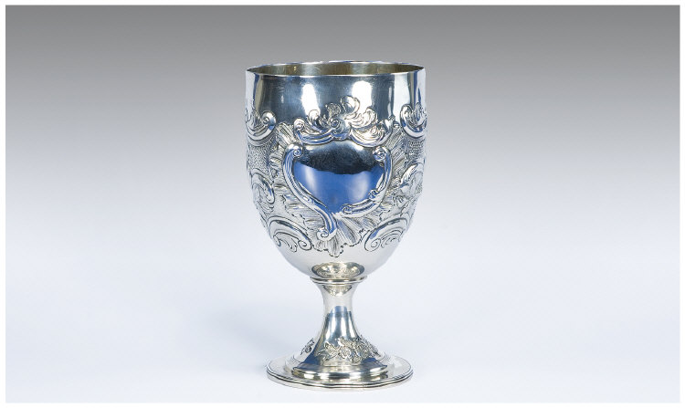 Appraisal: George III Silver Goblet with embossed floral decoration hallmark London