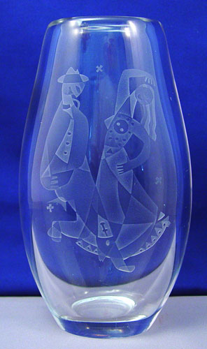 Appraisal: HADELAUT SCANDINAVIAN ETCHED ART GLASS VASE Mid century glass etched