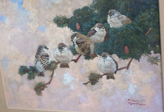 Appraisal: Harry Rountree - Birds on a branch gouache signed cm