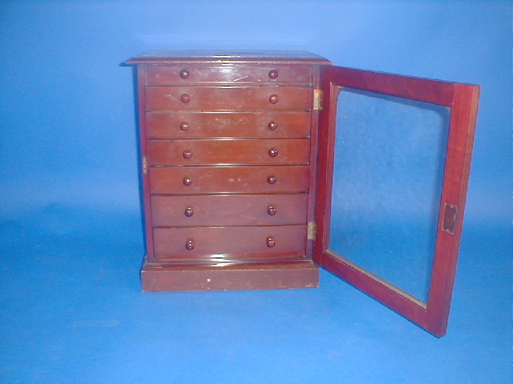 Appraisal: A Victorian stained pine collectors cabinet with single arched glazed