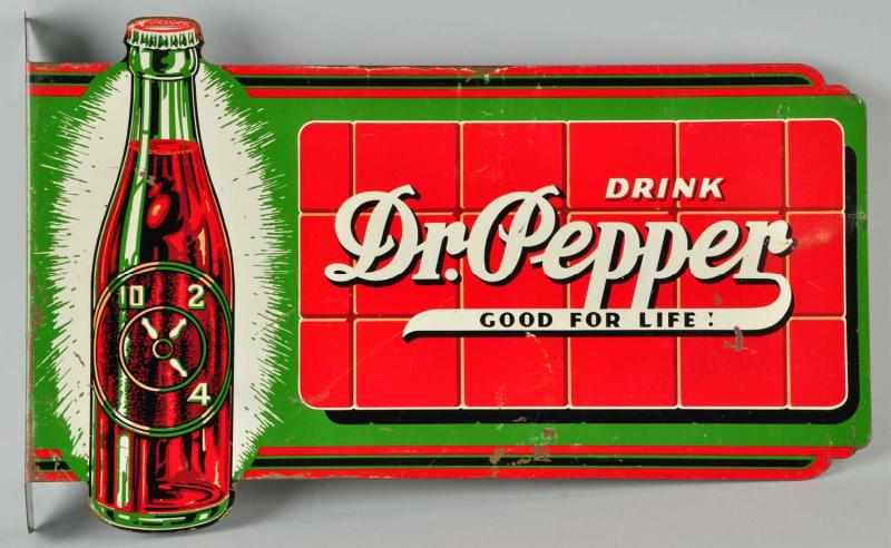 Appraisal: Tin Dr Pepper Die-Cut Flange Sign Description Some rubs small