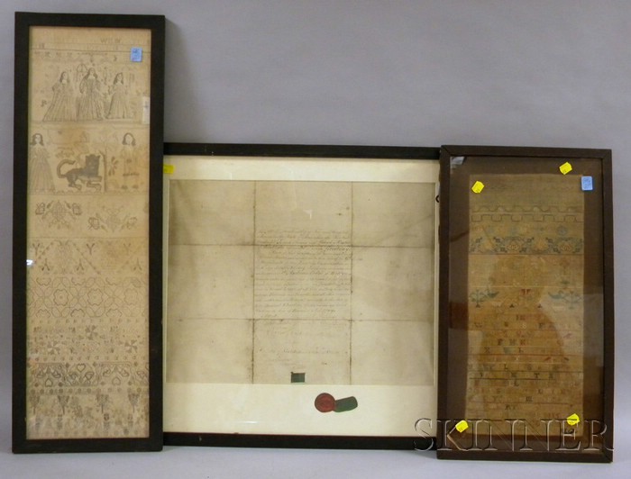 Appraisal: Framed Needlework Sampler and a Framed th Century Boston Fraternal