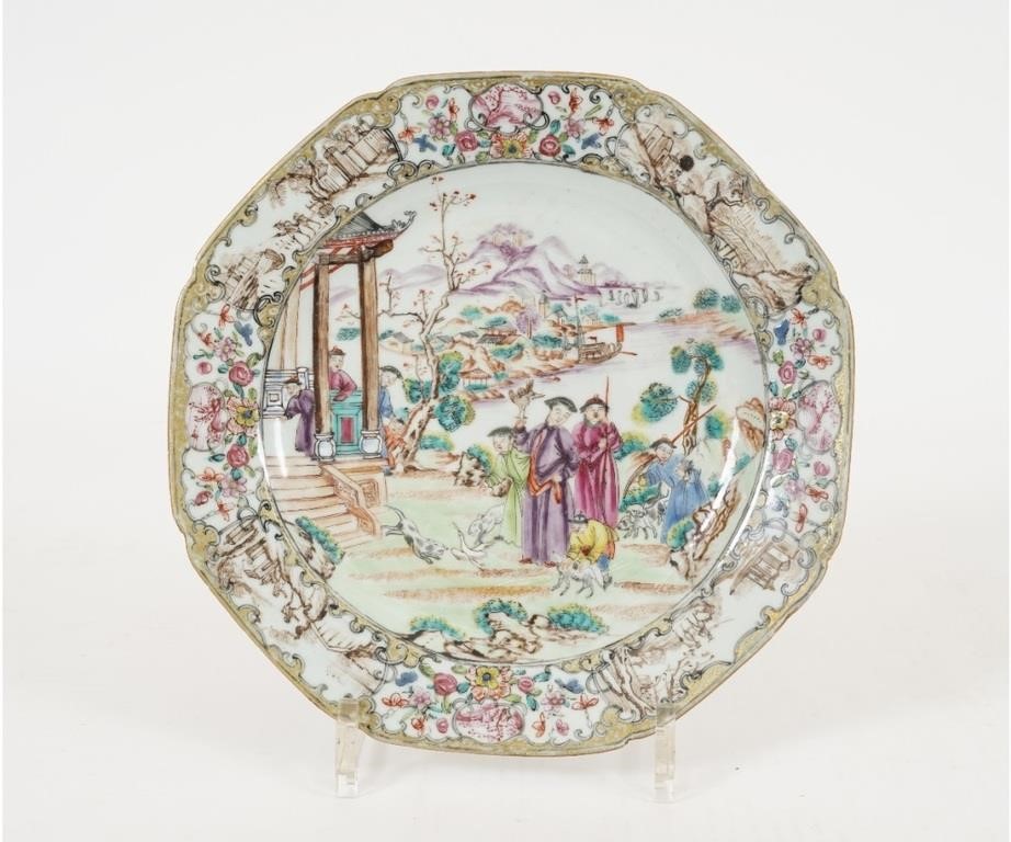 Appraisal: Chinese Famile Rose porcelain octagonal form plate th c decorated