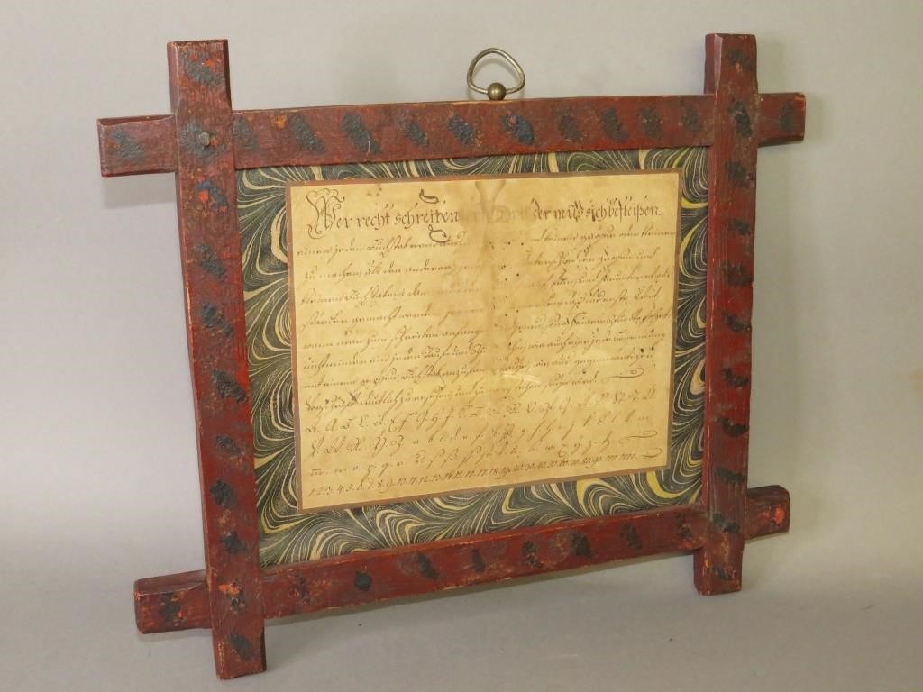 Appraisal: FRAMED INK ON PAPER VORSCHRIFFT FRAKTUR IN FOLK ARca -