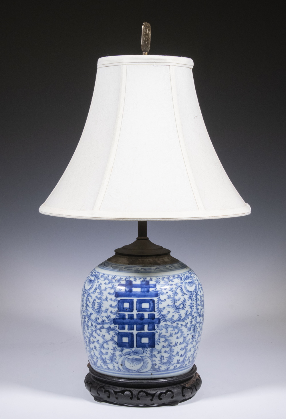 Appraisal: CHINESE GINGER JAR AS TABLE LAMP Blue White Ginger Jar