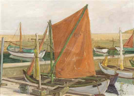 Appraisal: Artist Unknown th century Boats in a Harbor oil on