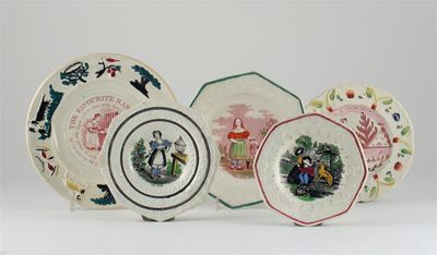 Appraisal: Five pearlware children's plates variously decorated with images of children