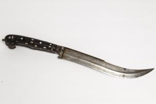 Appraisal: Vintage Middle Eastern Curved Blade Dagger The openwork steel and