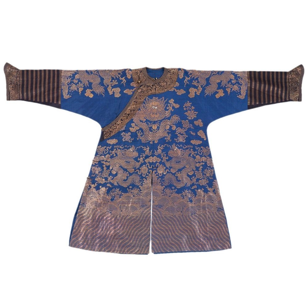 Appraisal: th c Chinese Imperial Blue Chifu Robe Dragons th c