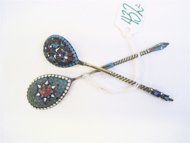 Appraisal: RUSSIAN CLOISONNE GILT SILVER COFFEE SPOONS pieces one L the