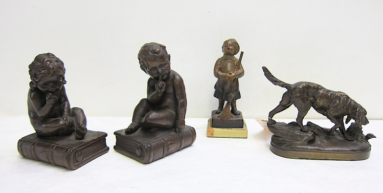 Appraisal: FOUR FIGURAL SCULPTURES the first two a pair of bronze