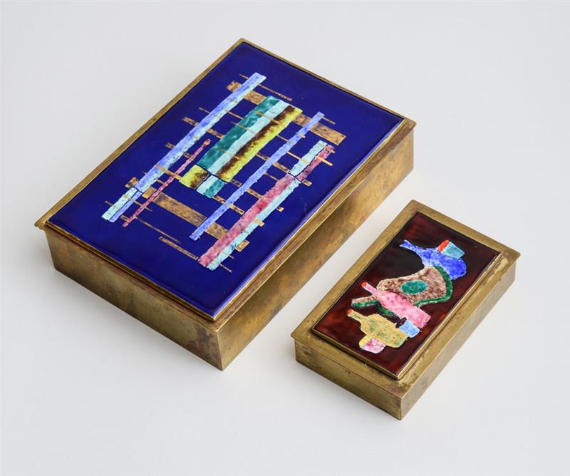 Appraisal: TWO BOXES Enamel brass and copper marked 'S' x x