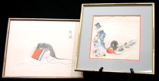 Appraisal: Two Asian watercolors of mice one of a mouse eating