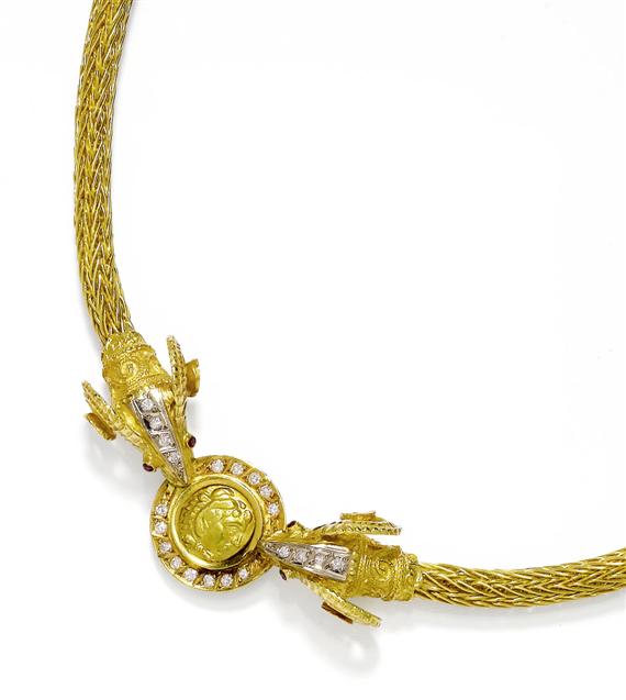 Appraisal: GOLD AND DIAMOND NECKLACE Greece Yellow gold g Decorative necklace