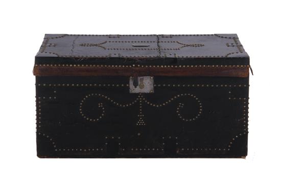 Appraisal: English brass-tacked leather trunk late th century top with brass