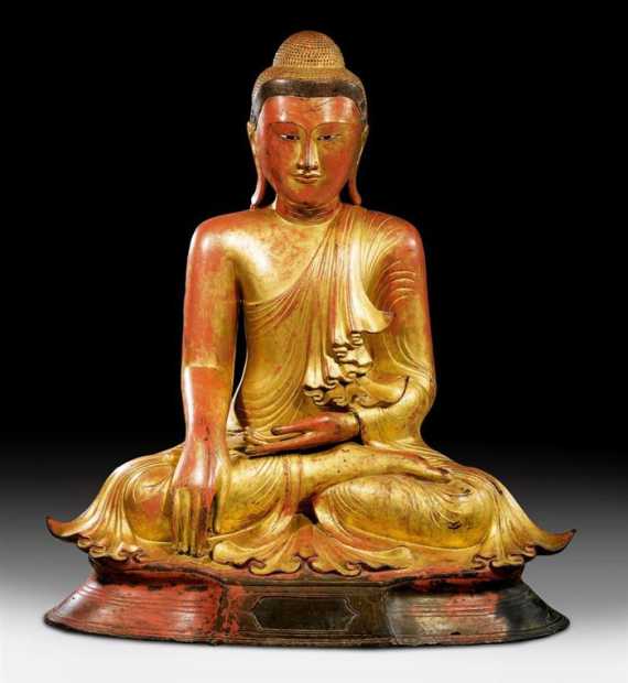 Appraisal: MONUMENTAL BRONZE FIGURE OF BUDDHA Burma th century H cm