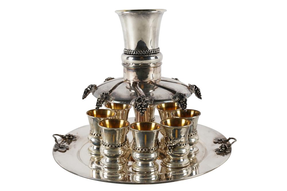 Appraisal: ISRAELI SILVER CUP SETwith one tray one large cup and