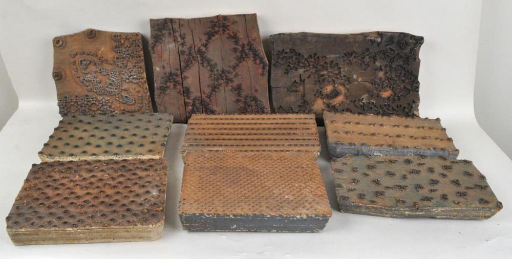 Appraisal: Eleven Antique French Wallpaper Printing Blocks various floral motif patterns