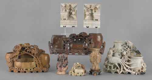 Appraisal: Collection of Chinese stone carvings tallest -