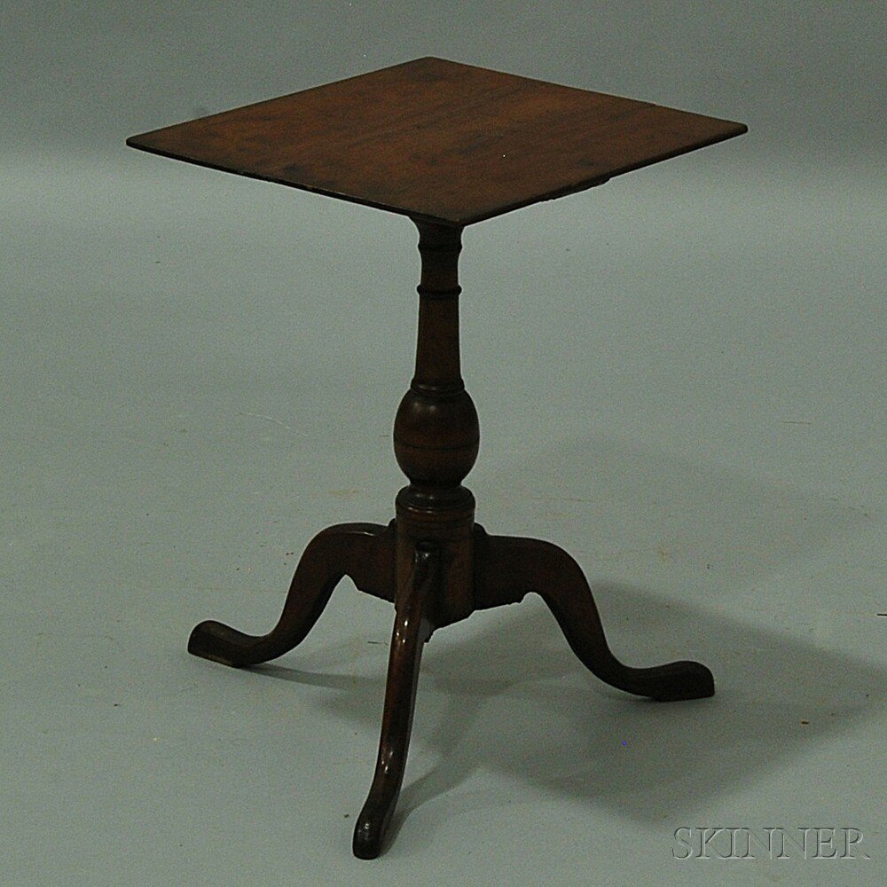 Appraisal: Queen Anne Cherry Rectangular-top Candlestand the top on a ball-