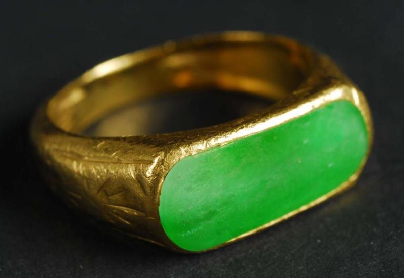 Appraisal: K Y Gold Jade Ring Condition Excellent - Near Mint